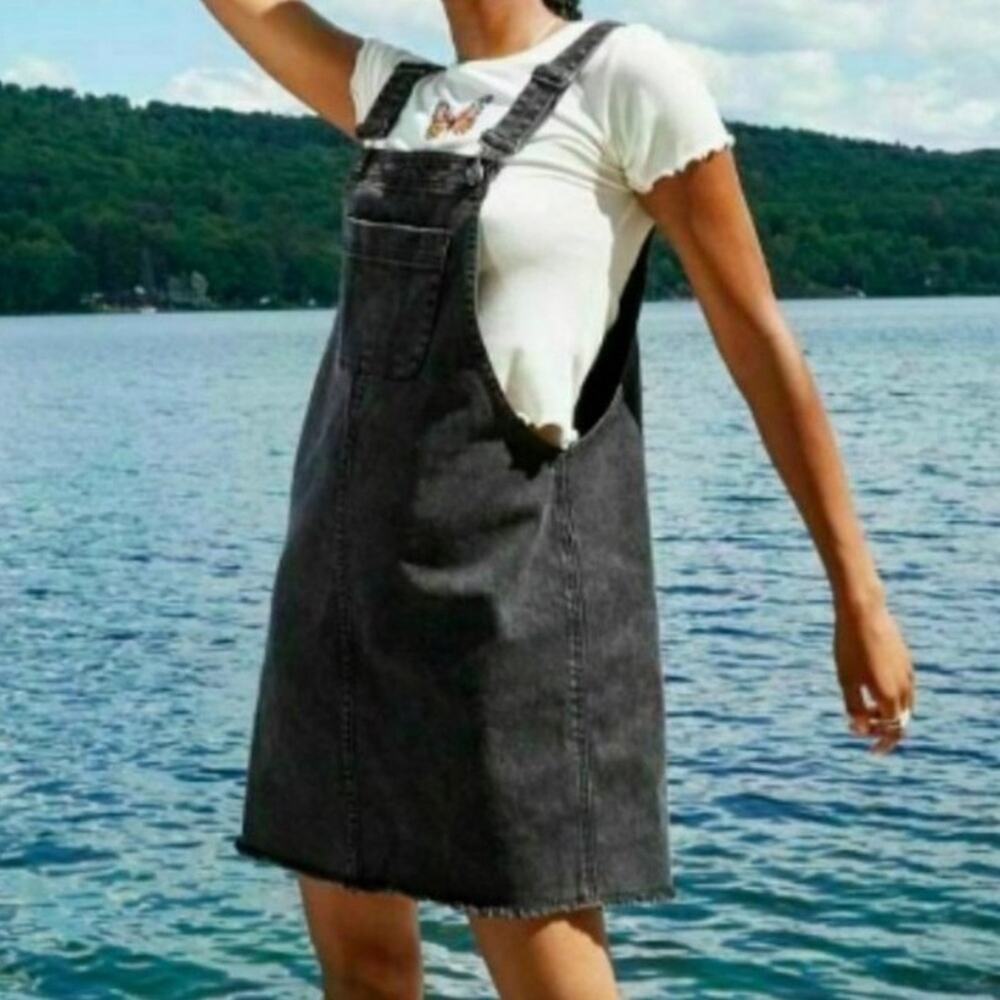 Wild Fable Black Denim Overall Mini Skirt Cut Off Frayed Size Small
